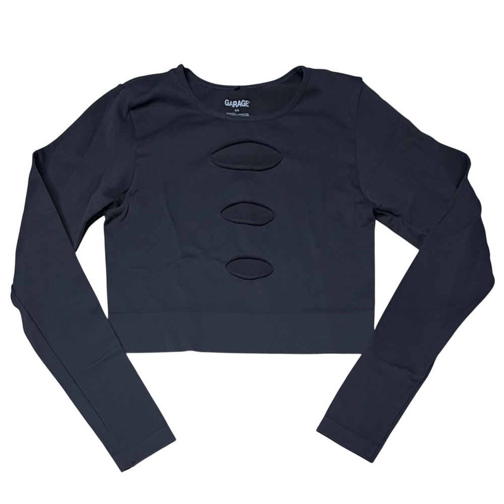 Garage Women Dark Gray Seamless Triple Keyhole Cutout Long Sleeve Crop Top L T9